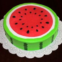 Watermelon Cake A friends son was turning 6 and wanted a cake that looked like watermelon, so this is what I came up with. The cake is iced in buttercream...