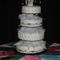 008.jpg I used rolled buttercream fondant. I used a stamp for the design on two of the cakes made by martha stewart and painted in the rest. for...