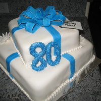80Th Birthday Cake white cake with strawberry filling covered in marshmallow fondant.