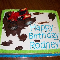 4-Wheeler devils food cake with bc icing and melted chocolate for the mud