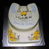 California Here We Come! Top down view. Flowers are CA poppies and NJ violets. Truck and bridge are fondant