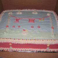 Clothesline Chocolate cake with butter cream frosting. Thanks to momonly for the inspiration.