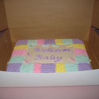 Quilt Baby Shower Cake Vanilla cake with butter cream frosting. I added some tiny clothespins and clear pacifiers to the cake.