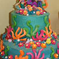 Ariel Birthday Two tier Ariel "Little Mermaid" Bday cake for my daughter's 5th birthday. Buttercream icing with fondant pearls and royal...