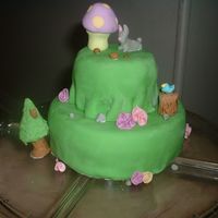 Woodland My first all fondant decorated cake. Cinnamon vanilla cake, buttercream underneath the fondant. I was happy even if my bunny looks like a...