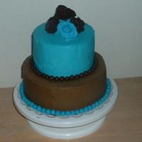 Just An Anyday Cake. Tried to get a "baby blue" or even lighter, but LOL, it came out dark anyway. Top layer is chocolate with cookies and cream...