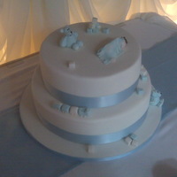 Blue Communion Two tier, simple communion cake for little boy