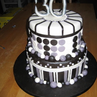 Black & White 30Th 2 Tier black white and grey 30th bday cake. I underpriced it but was a good experience.