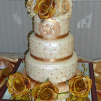 Golden Anniversary Cake This cake was made for my parents 50th wedding anniversary. It is a 6-8-10'' layer cake. It was covered in ivory colored mmf and...