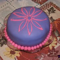 First Fondant This is my first attempt at fondant. Its a simple white cake with buttercream frosting tinted pink, purple fondant top with a pink and...