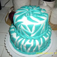 Turquoise Zebra Print First time stacking a cake..and using MMF.For my BFF's 22nd birthday had a little trouble with the fondant drying out.