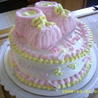 Bc Baby Booties All BC except litle plastic bottles and such. Baby booties made with cupcakes and bc. First cake I have done out of my home...alot...