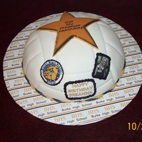 Breanna's B'day Vollyball cake for Granddaughter's B'day. Jennifermi's semi homemade chocolate fondante with edible images.