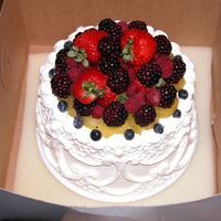 Top Tier trifle cake with stabilized whipped cream icing and fresh fruit