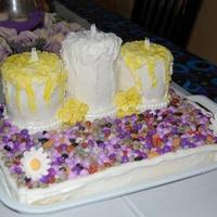 Candle Cake Birthday cake I made for my friends 30th birthday, she loves candles so I thought this would be appropriate. 3 pillar candle cakes made...