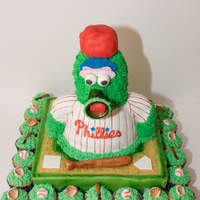 Philly Phanatic Cake This was for my niece's daughters first birthday which was a Phillies tailgate theme. We are a big family of Philiadelphia sports...