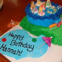 Blue Blob Pool Cake My 10 year old sister in law helped me make this for her birthday party. Each girl who went to the party is also in the pool. Cake is...