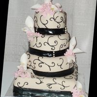 Black And Cream With Fondant Ribbon fondant with black fondant ribbon-I tried to talk her out of it, the pictures showed everyone with black teeth, she thought it was funny...
