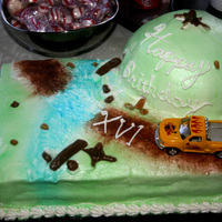 Off Road Trucking Air brushed cake, used carmals for rocks, tree stumps and logs