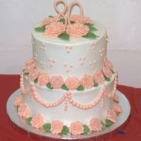 80Th Birthday Cake Yellow and cherry chip cake w/Indydebi's bc frosting. Fondant flowers.