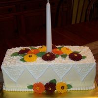 Thanksgiving Practice Cake 9x13 cake that I took to my card club. Butter pecan cake/butter pecan frosting (using Sugarshack's recipe)/filled w/chocolate bc....