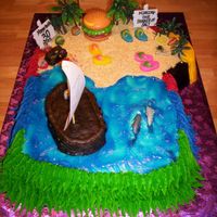 Buffet Paradise Cake cut out in the shape of a "Parrot Head", has refrences to several songs including: Cheeseburger in Paradise, Pirate looks at...
