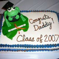Frog Grad I made this cake for my father who graduated at a later age. I made the frog out of marshamallow fondant as well as the lillypad. The hat...