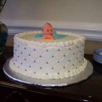 Baby Boy Cake 5-layer WASC with lemon curd and vanilla Sugarshack buttercream. For a friend's baby shower. Blue dragees, plastic baby (keepsake for...