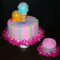 1St Birthday Ice Cream Cone We came up with this from the detailing on the invitation. The scoops of ice cream or a foam ball covered in fondant and then a real cone...