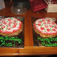 Pizza Cookie Cake For my girls birthday. Cookie cake with buttercream icing for sauce and pepperoni, shredded whited chocolate for chhese and fruit rool ups...