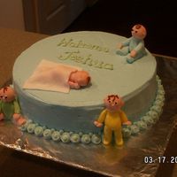 Welcome Baby Joshua Buttercream icing with fondant babies for friend's shower.