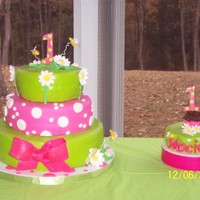 First Birthday Pink and green MMF on 'death by chocolate' cake. All edible except for wire. Thanks for stopping for a look.