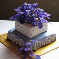 Img_1985.jpg Top tier fruitcake, bottom tier chocolate mudcake. Covered in white and purple fondant. This was my first attempt at brush embroidery....