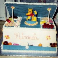 Candy Jewellery Box Layer Cake with colour chocolate wafers melted to create lid and drawers. Filled with penny candies and Winnie the Pooh Centrepiece. This...