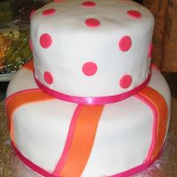 Orange And Pink Bridal Shower Cake This was based on Antonia74's beautiful Stripes and Dot cake. I made it for my SIL bridal shower as a practice run for her wedding...