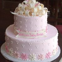 Loopy Bow Loopy bow and daisies are white chocolate fondant. Frosted in buttercream