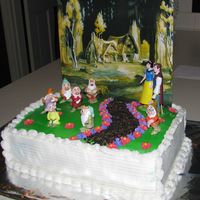 Disney Snow White And The Seven Dwarfs My granddaughter wanted Snow White for her 4th Birthday so I made thits with Buttercream frosting and bought the figurines at Disney this...