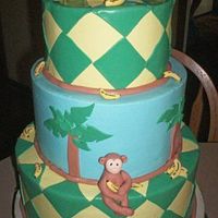 Monkey Cake fondant monkeys, bananas, accents, from pink cake box