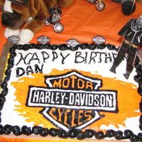 Harley Cake. I got the idea from this site and I loved it, I did this for my pastor.. used a FBCT and the writting looks like a leather jacket with the...