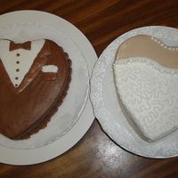 Tux And Wedding Dress Cake representing the bride and groom...these cakes were made for the rehearsal dinner...