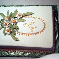 Thank You Cake Royal icing flowers. Buttercream frosting and white cake.