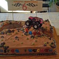 Monster Truckin' Made for a six year old. He designed his own cake. His grandmother helped. Loads of fun. 'Mud' is fudge topping. Strawberry and...