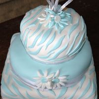002.jpg Aqua Blue zebra stripe fondant over white cake and buttercreme.