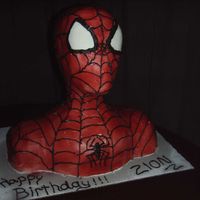Spiderman Bust Cake made with styrofoam wig head and buttercream.