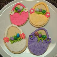 Easter Cookies Sugar cookies covered with MMF. Grass is royal icing and bought chocolate eggs.