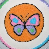 First Wilton Class Cake I didn't feel like doing the rainbow so I did a butterfly pattern transfer instead.