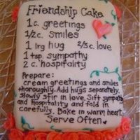 Friendship Cake This cake is all buttercream frosting, the writing is store bought black frosting.