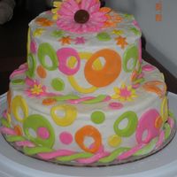 Neon Birthday This was for my neices' birthday party. They turned 2 and 1. Their mom wanted something with bright colors. The bottom cake is 9"...