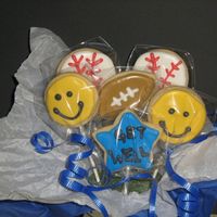 Get Well Cookie Bouquet I made this for a friend who is recovering from a broken neck (he's fine- thank goodness!) Rehab lurks ahead and I thought a sports-...