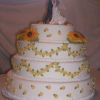 Sunflower Cake This is the second wedding cake I've done. the bride had to have sunflowers, and not silk ones. If any one has any pointers I'd...